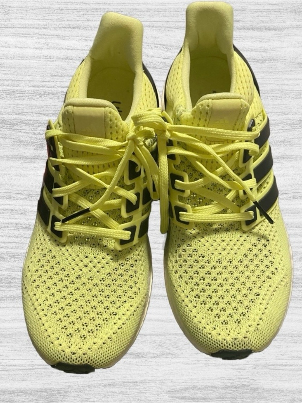 adidas Neon Yellow Knit Lace-Up Sneakers with Black Stripes